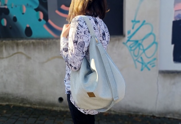 Duża torba hobo z weluru Mięta sabi tatka