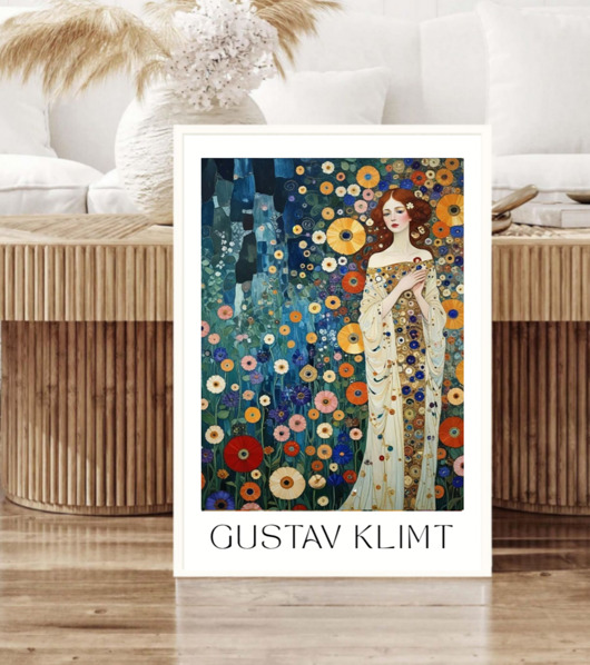plakaty PLAKAT Gustav Klimt, łąka  obraz kobieta kwiaty