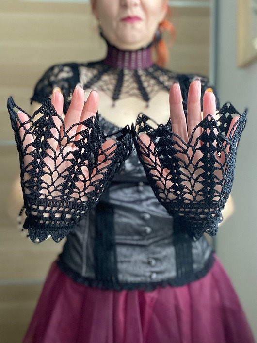 rękawiczki damskie Koronkowe wiktoriańskie rękawki/mitenki czarne