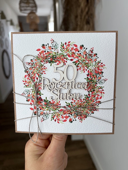 kartki scrapbooking Rustykalna kartka życzenia z okazji 50. rocznicy ślubu