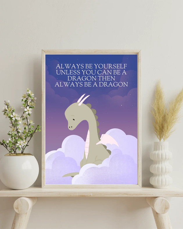 grafiki i ilustracje Plakat fantasy z uroczym smokiem