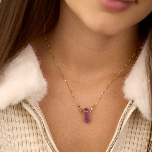 srebrne naszyjniki Naszyjnik ametyst- srebro 925 pozłacane
