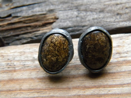 kolczyki wire wrapping bronzyt - owale - sztyfty