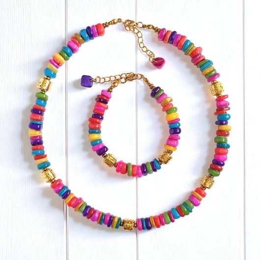 komplet biżuterii RAZEM TANIEJ! komplet summer collection: złota lawa, kolorowa masa perłowa