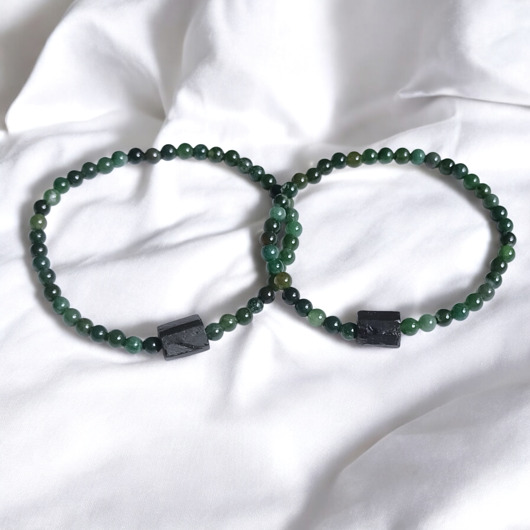 bransoletki z kamieni naturalnych WYSYŁKA 24h - KOMPLET dla PARY : agat mszysty & czarny turmalin