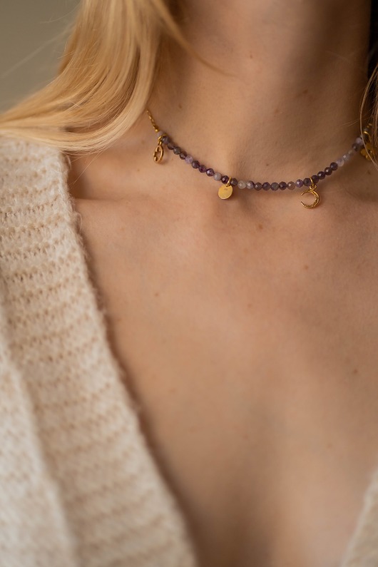 chokery Choker Ametyst z zawieszkami