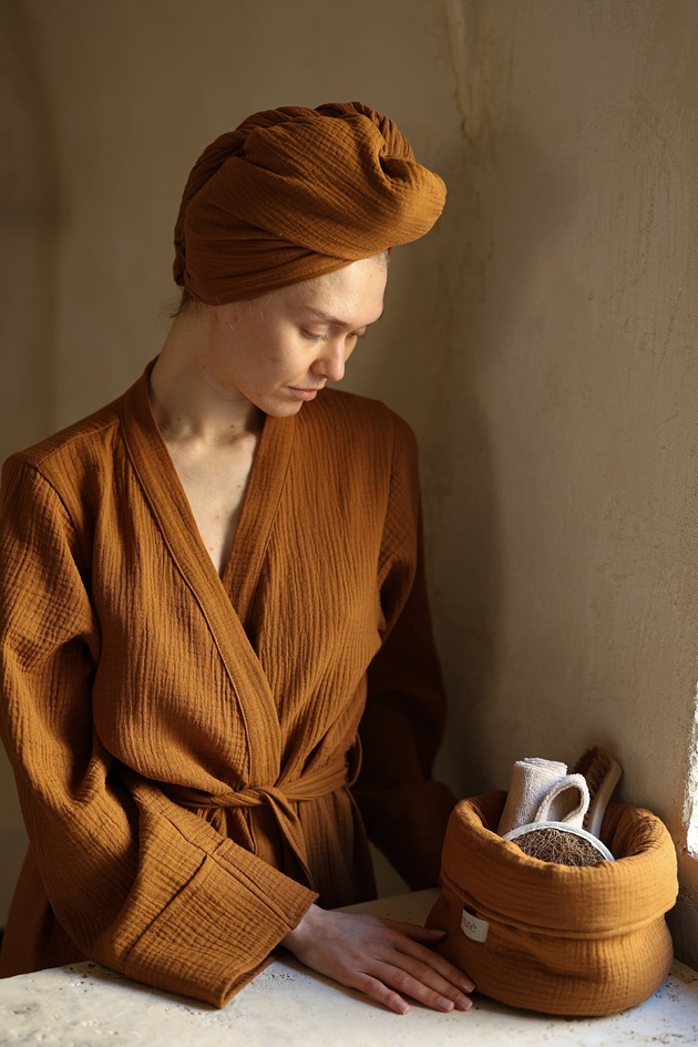 dodatki - łazienka - różne Muślinowy turban na włosy cynamon