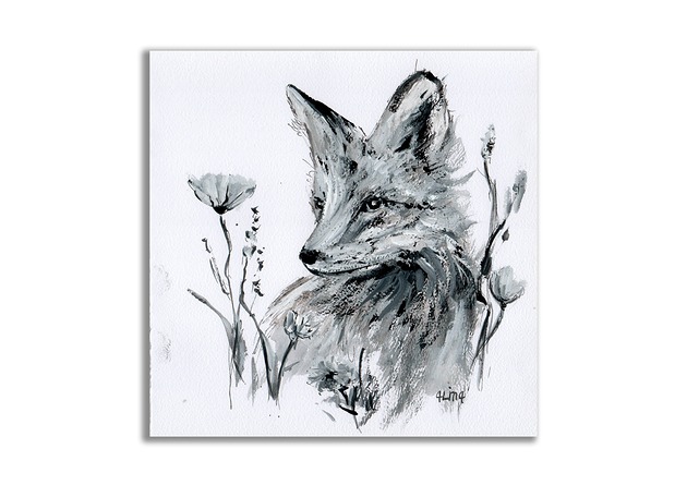 grafiki i ilustracje Grafika ręcznie malowana "Lisek"