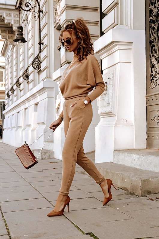 komplety damskie Komplet dzianinowy - camel