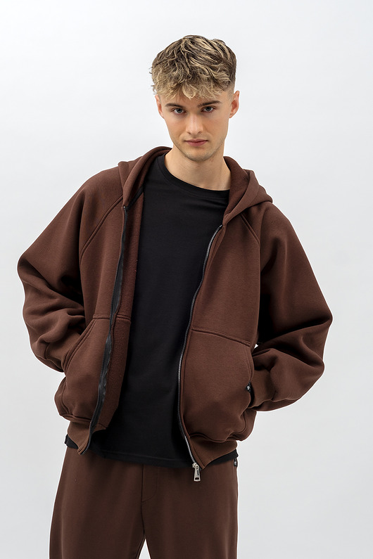 bluzy męskie Bluza z kapturem na zamek ,,BERET" czekolada