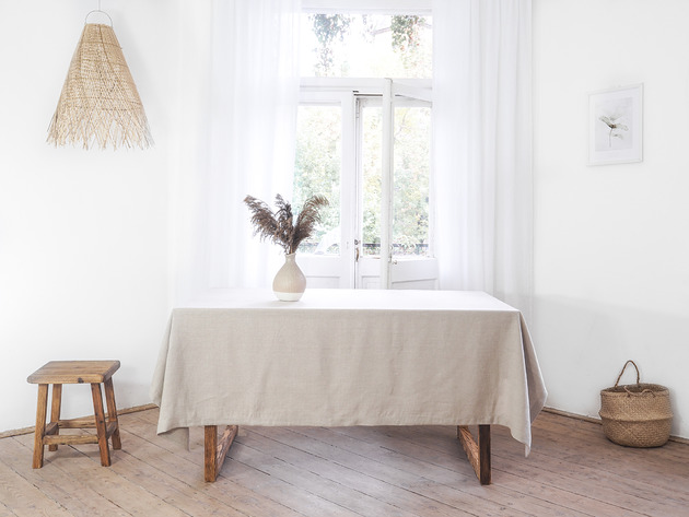 obrusy i serwetki Lniany obrus z listwą  heavy linen NATURAL