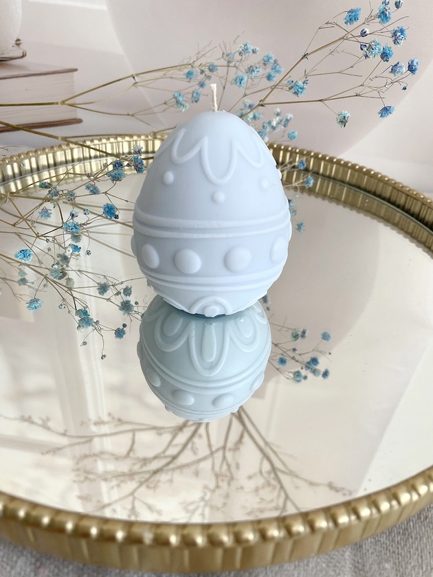 świeczniki i świece Świeca ekologiczna sojowa dekoracyjna jajko wielkanocne niebieski