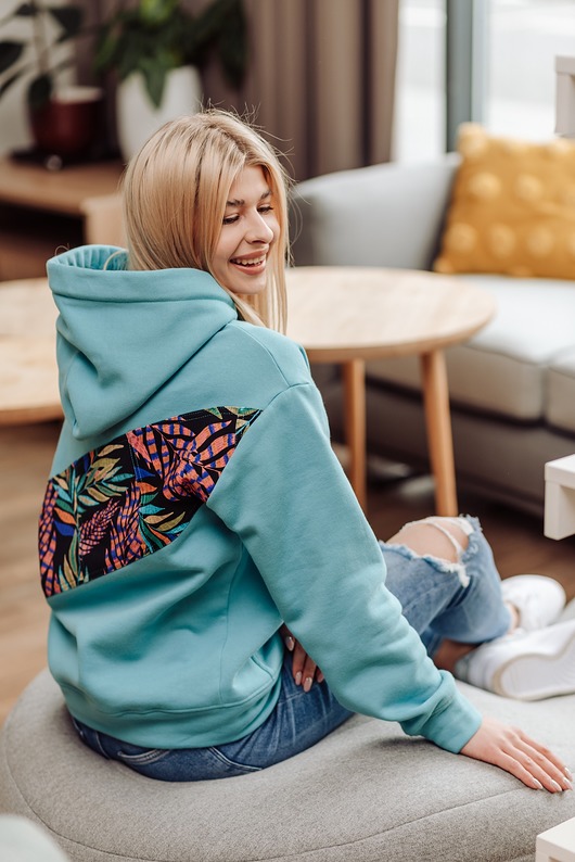 bluza z kapturem damska Bluza Clasic kangurka miętowa