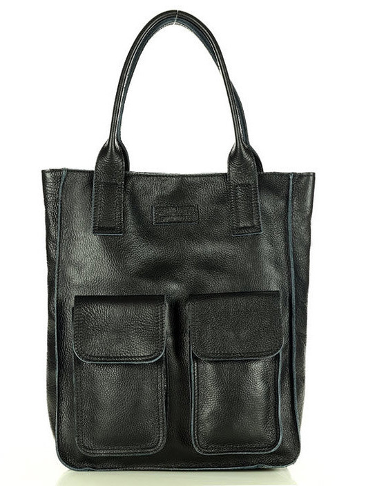 torby XXL Torebka skórzany shopper bag z kieszeniami - MARCO MAZZINI Ravenna czarny