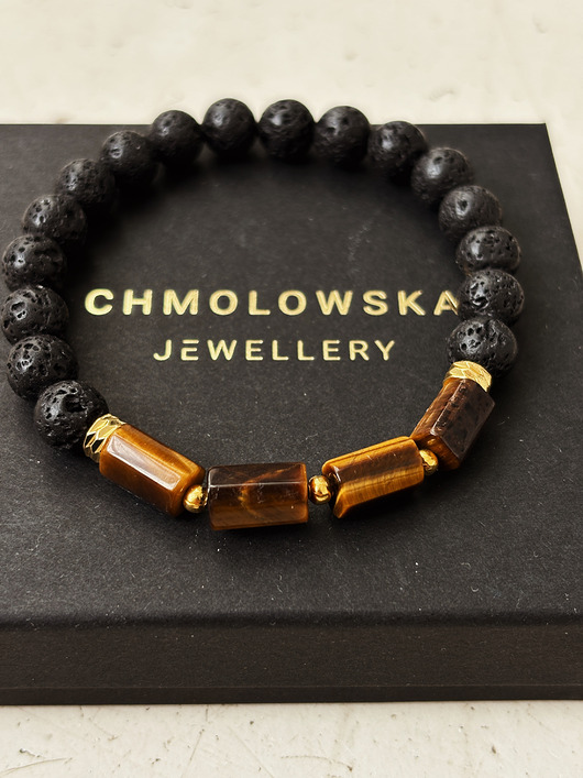 biżuteria męska Bransoletka Męska Lawa  i Tygrysie oko