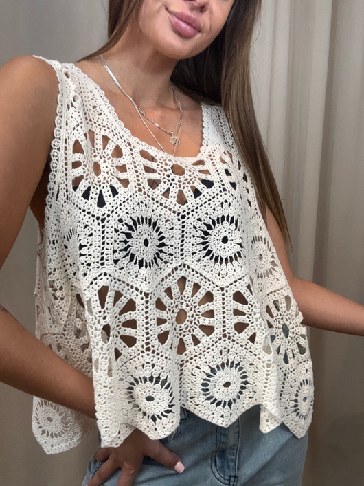 bluzki - inne Ażurowy top Beige