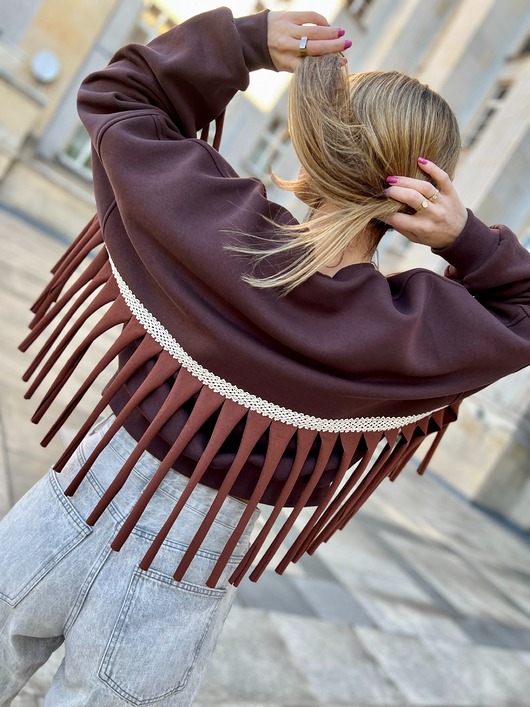 bluza bez kaptura damska Hot Chocolate / bawełniana bluza boho w kolorze gorzkiej czekolady