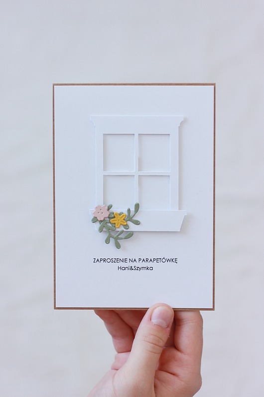 kartki scrapbooking Okno. Zaproszenia na parapetówkę