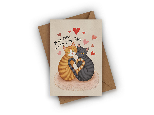 kartki okolicznościowe - wydruki Kartka miłosna- Moje serce mruczy przy Tobie
