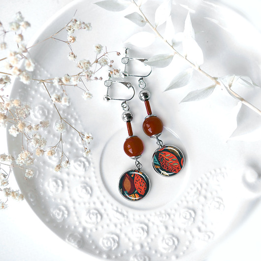 klipsy JESIENNA RAPSODIA - artystyczne klipsy, długie i wygodne z regulacją