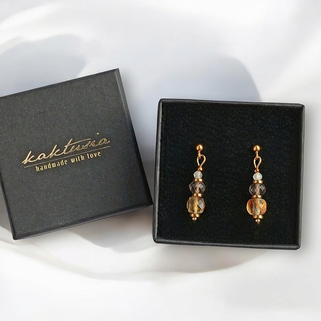 kolczyki z kamieniami Kolczyki DOBROBYT - cytryn, kwarc dymny, kryształ górski - delikatne