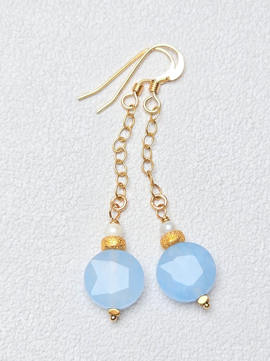 kolczyki pozłacane Dyndające Akwamaryny Gold Filled