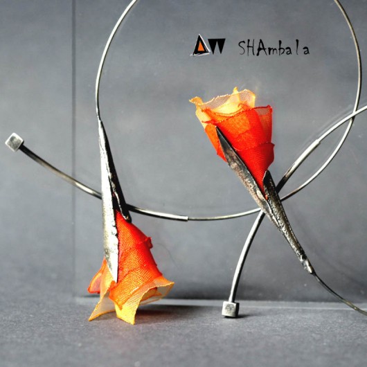 kolczyki wire wrapping Pomarańczowe kolczyki koła srebrne POMARAŃCZE