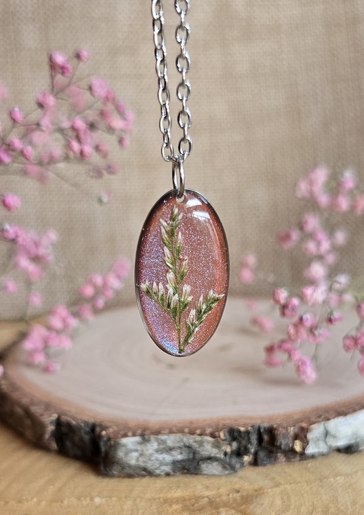 wisiory Srebrna zawieszka jajowata suszone zboża kwiaty