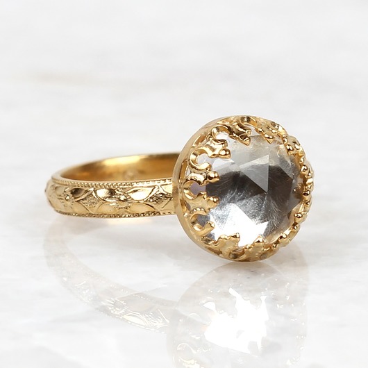 pierścionki złote Złoty pierścionek Princess z kryształem górskim w stylu Vintage
