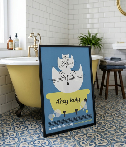 plakaty Plakat Trzy koty w wannie siedziały  całą łazienkę zachlapały 30x40