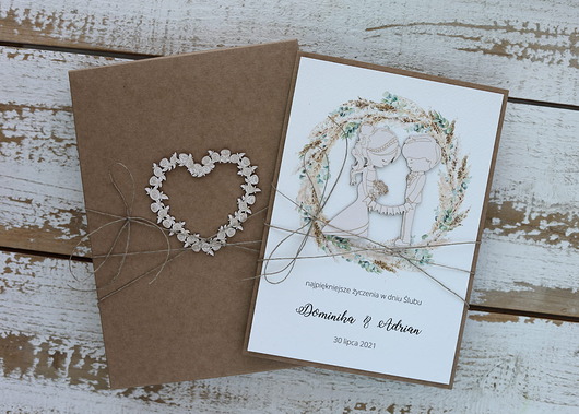 zaproszenia i kartki na ślub Rustykalna kartka ślubna ręcznie robiona w pudełku A5 boho 2