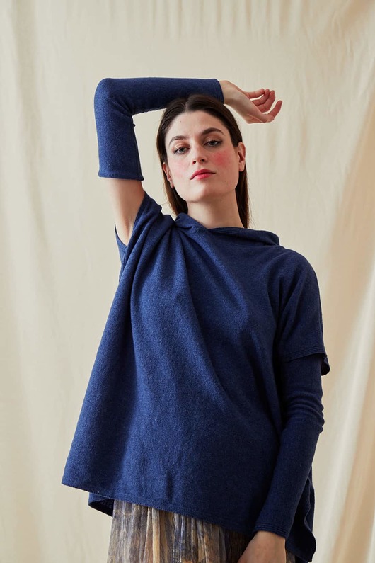 swetry damskie  Sweter z kapturem oversize IBIZA Blue
