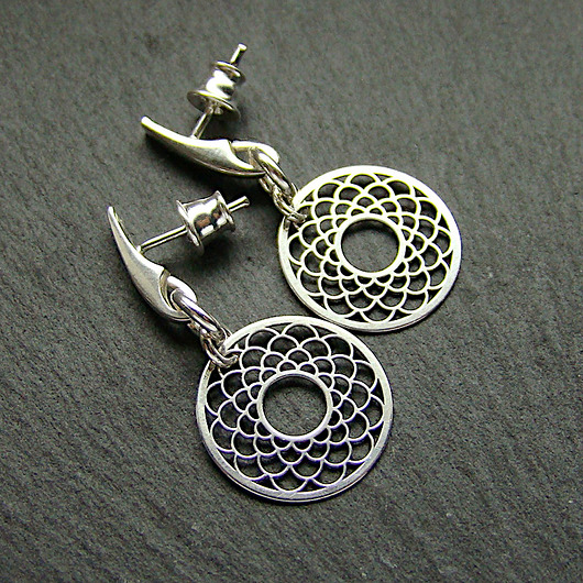 kolczyki wire wrapping Srebrne rozety