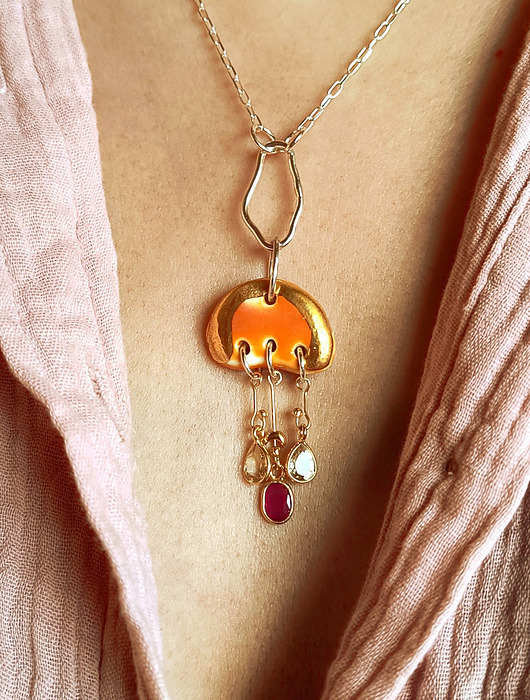 złote naszyjniki Naszyjnik ceramiczny Chmurka , srebro pozłacane, Kolekcja Parian