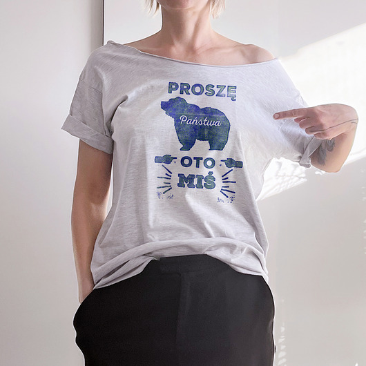 t-shirt damskie Oto miś Szary Oversize
