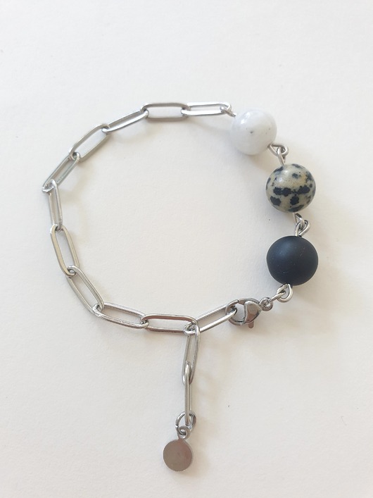 bransoletki z kamieni naturalnych Bransoletka FANABERIA czarny turmalin, jaspis dalmatyński, kamień księżycowy