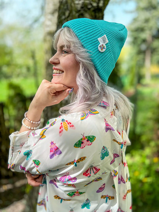 czapki damskie Czapka beanie z bawełny logo kolorowe Turkus
