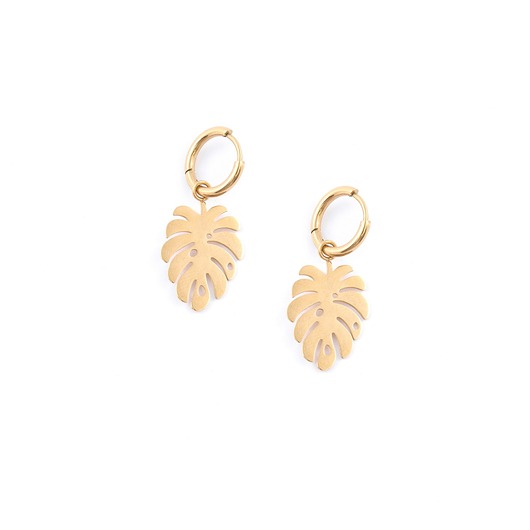 kolczyki - inne Duże liście monstery - kolczyki koła ze stali szlachetnej pozłacanej