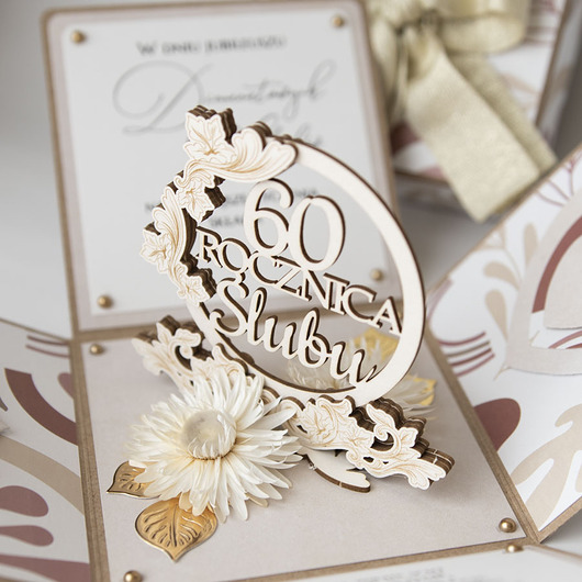 kartki scrapbooking 60 rocznica ślubu, diamentowe gody, exploding box, kartka 3d