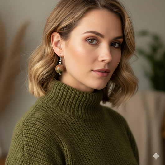 kolczyki z kamieniami Piękne, zielone kolczyki z dużym jaspisem 15mm, srebro 925