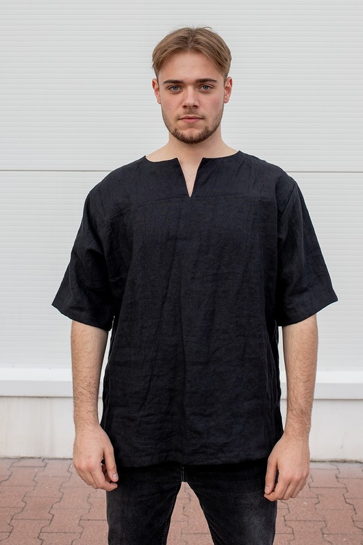 t-shirty męskie Tunika koszula lniana zmiękczana/ kreszowana Polski Len