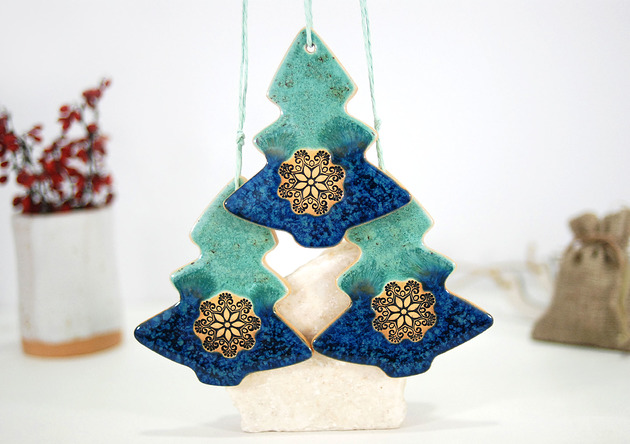 3 ceramiczne choinki świąteczne - boho 10FingersArt