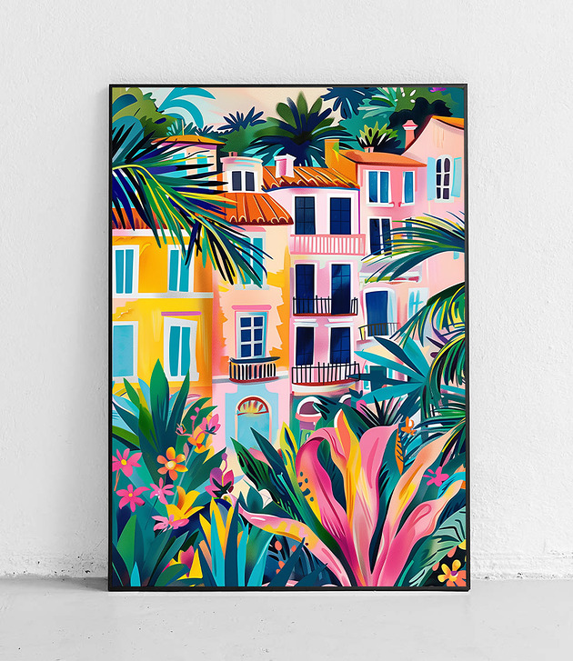 plakaty Plakat Kolorowe domy w tropikach