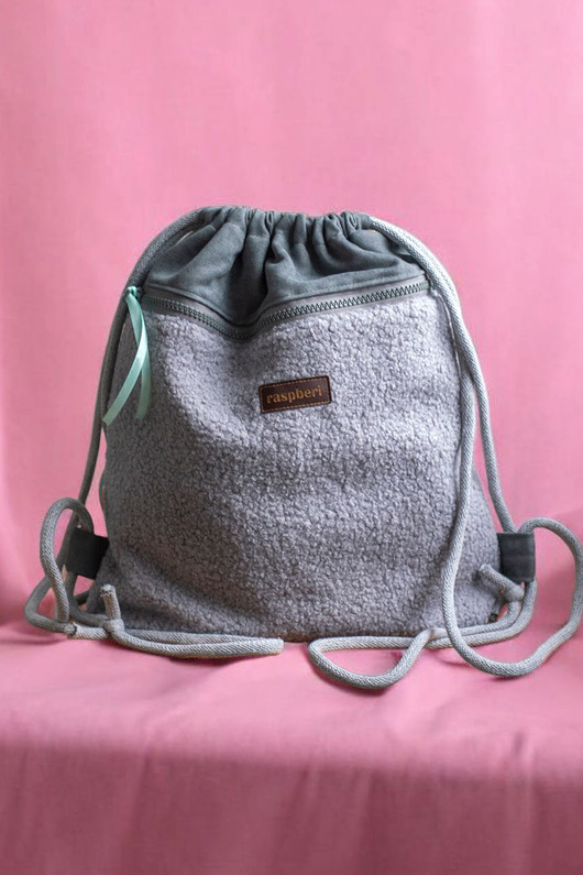 plecaki Szary pleciony plecak z przednią kieszenią baranek