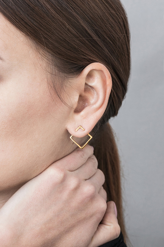 Kolczyki KWADRAT PODWÓJNY 1 / pozłacane srebro Magdalena Paszkiewicz Jewellery