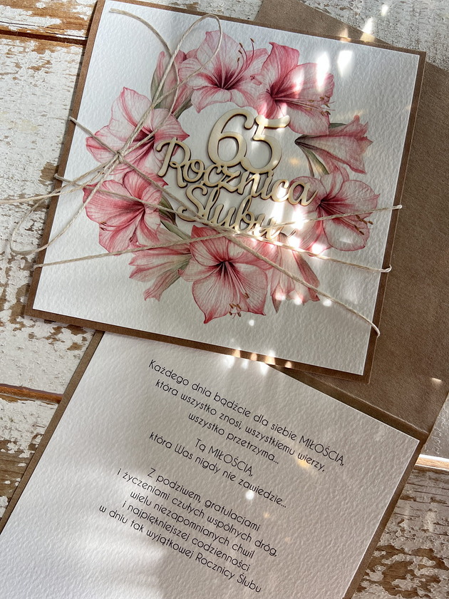 kartki scrapbooking Ręcznie robiona kartka życzenia z okazji 65. rocznicy ślubu