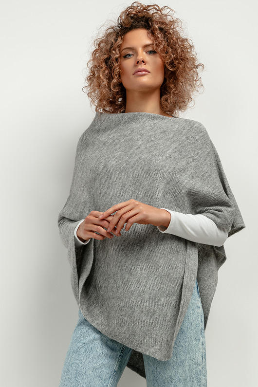 swetry damskie  Ponczo z dzianiny swetrowej, T419, one size, szary