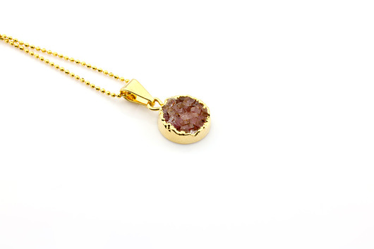 Colare Druza Agatu Dark Pink złoto Brazi Druse Jewelry