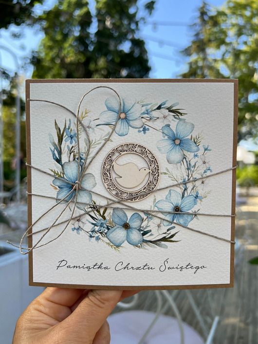 kartki, zaproszenia na chrzest Wyjątkowa kartka ręcznie robiona na chrzest święty dla chłopca