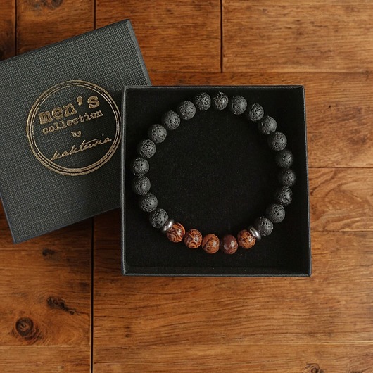biżuteria męska Męska bransoletka : jaspis & lawa